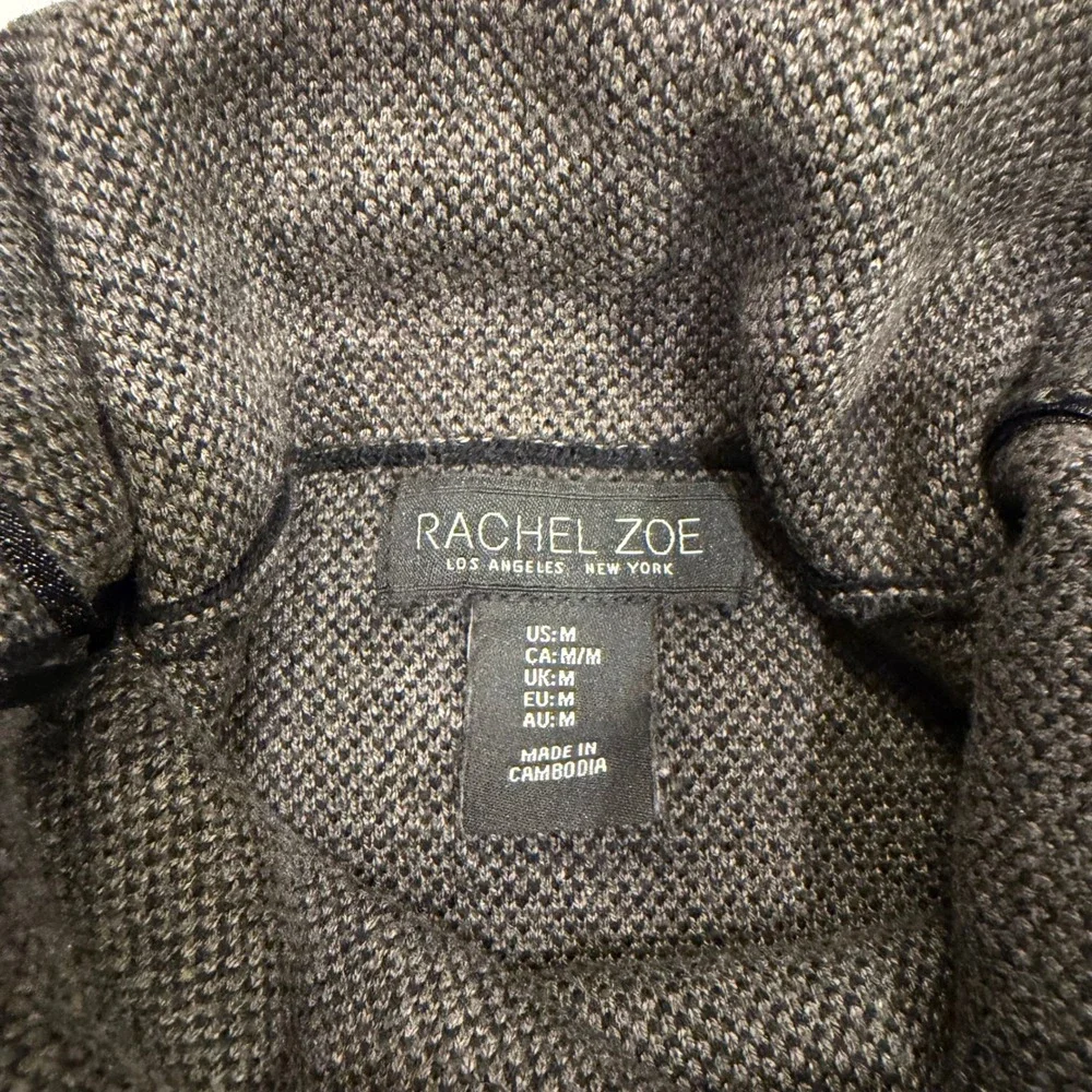 Rachel Zoe Womens Camo Knit Funnel Neck Drawstring Sweater Olive Black Medium - Picture 4 of 6